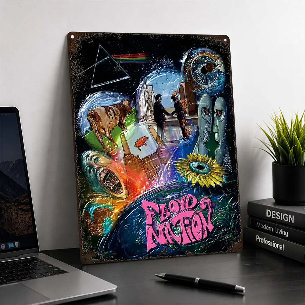 Pink Floyd Prism Collage Printed Poster Psychedelic Wall Art For Listening Room Customized Aluminum Metal Sign Music Fan Gift