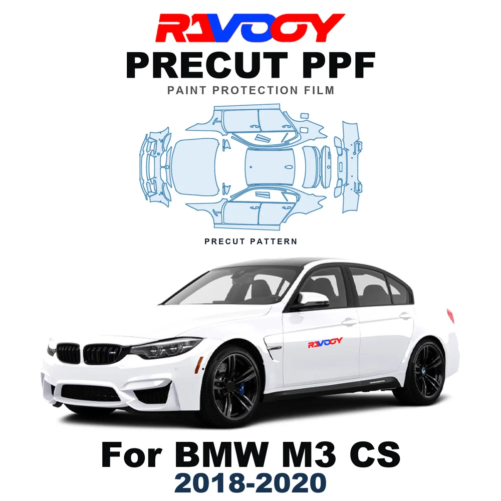 Precut PPF For BMW M3 CS 2018-2020 8.5mil TPU Paint Protection Film Hood Bonnet Bumper Headlight Self-Healing Clear Kit Fenders