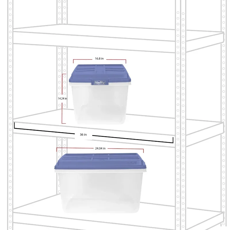 Hefty 72 Qt. Clear Plastic Storage Bin with Blue HI-RISE Lid, 6 Pack storage box