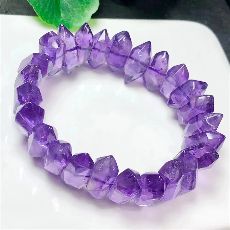 Natural Amethyst Double Point Bracelet Handmade Crystal Quartz Jewelry Stretch Bangle Children Birthday Gift 1pcs 7-16MM