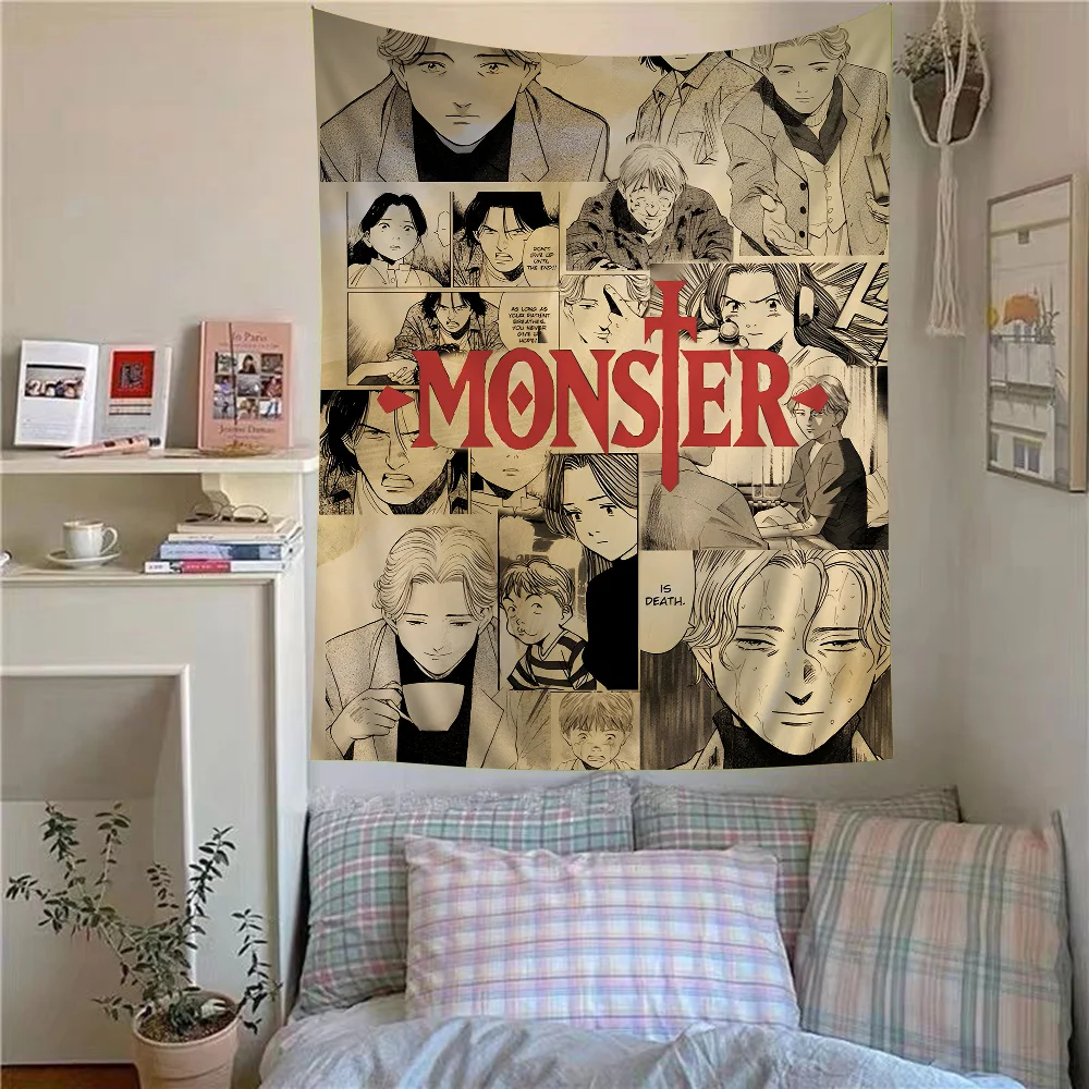 N-Naoki Urasawa S Monster Anime Anime Tapestry Hippie Flower Wall Carpets Dorm Decor Wall Hanging Home Decor