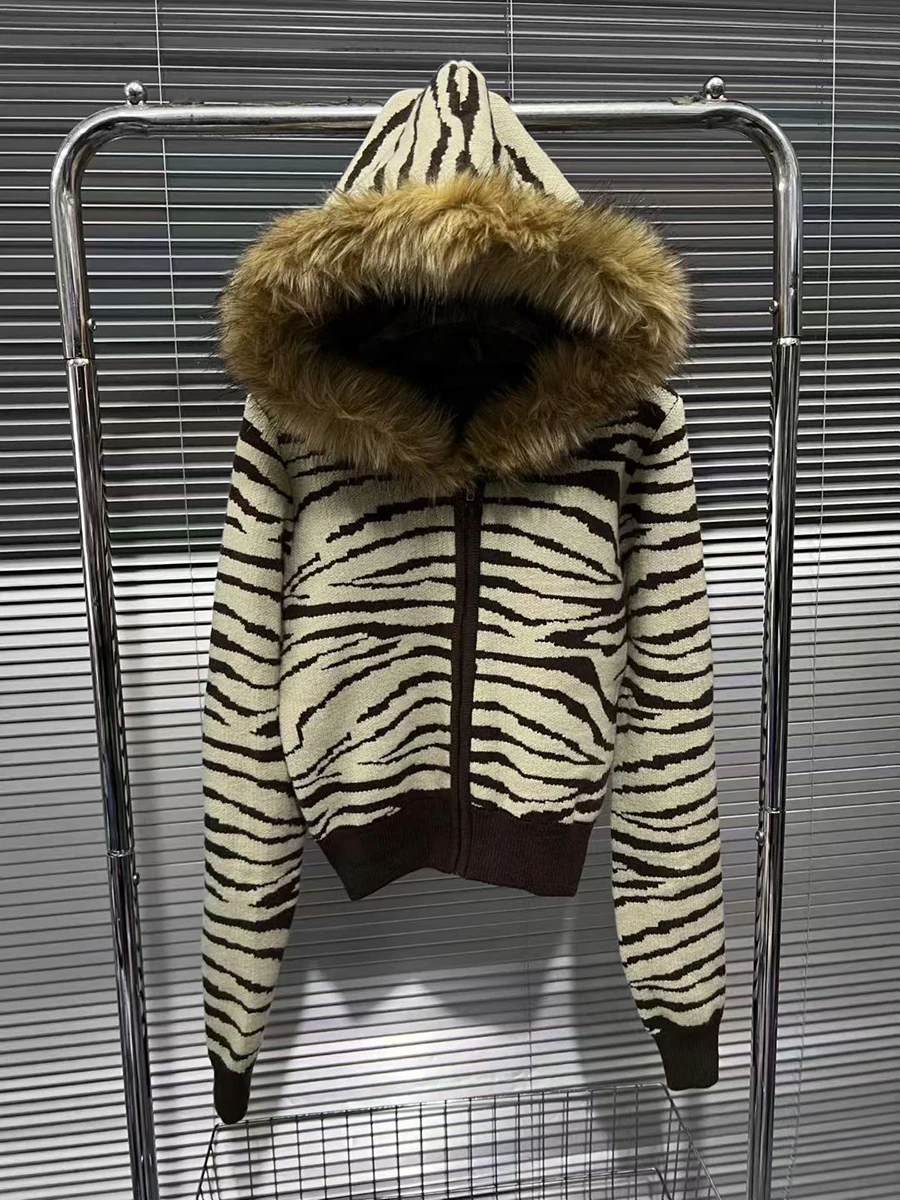 Twotwinstyle hit cor solta emendado listrado moda jaquetas para mulheres gola com capuz manga longa retalhos jaqueta de pele feminino novo