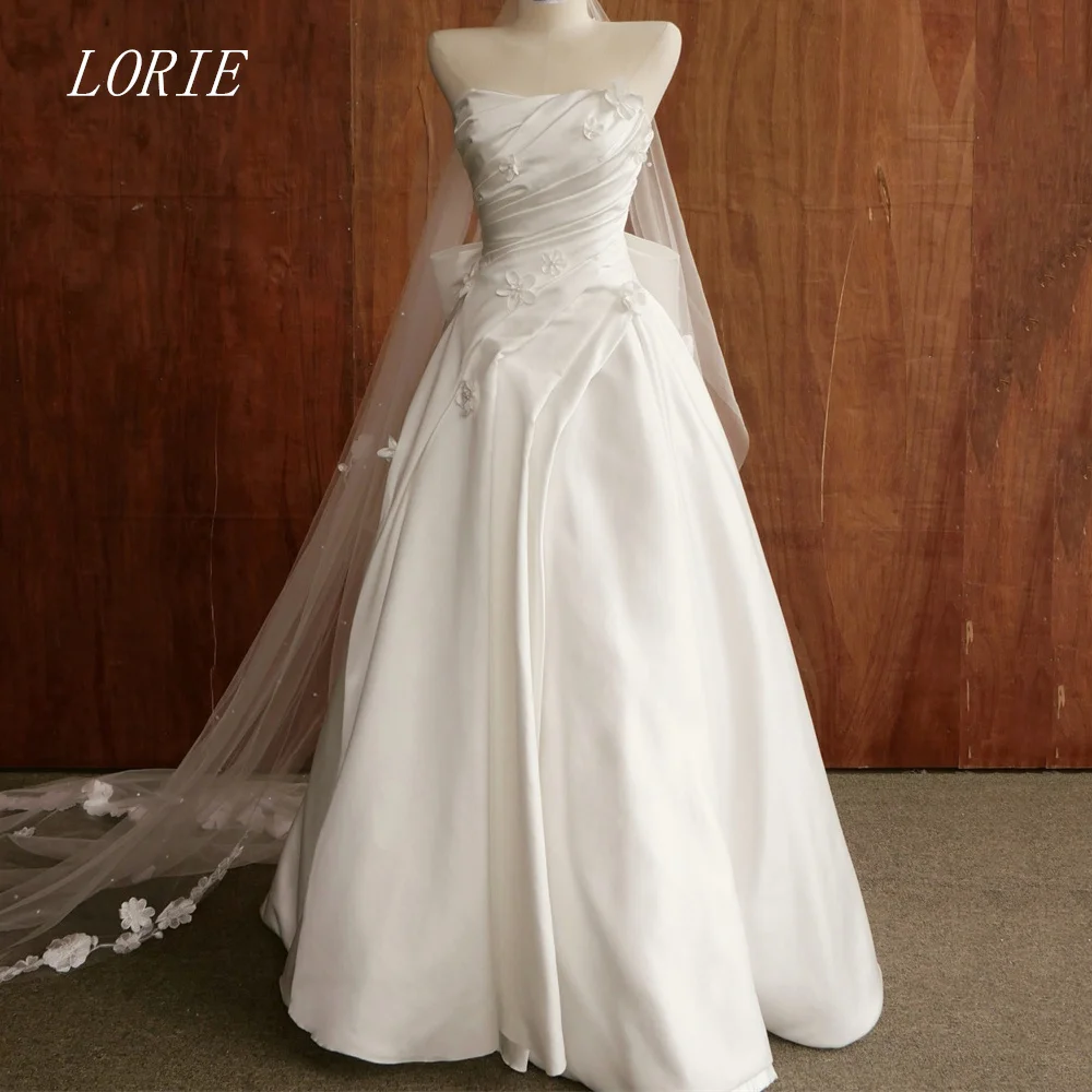 

LORIE Luxury 3D Flowers A Line Civil Wedding Dress Strapless Bridal Dresses Elegant Embellish Wedding Gown Customized 2026