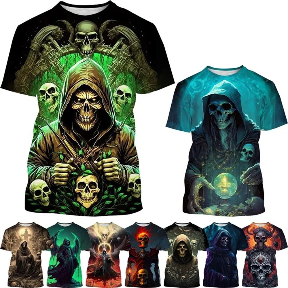 

Spring and Summer Hot Sale Flame Skeleton 3D Printing Quick Drying Breathable Men and Women Can Wear Plus-size Round Neck T-shir