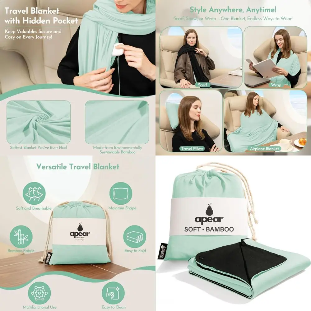 

Компактное бамбуковое одеяло 16-в-1 с двусторонним использованием и карманом – ультрамягкое, компактное для перелетов и путешествий