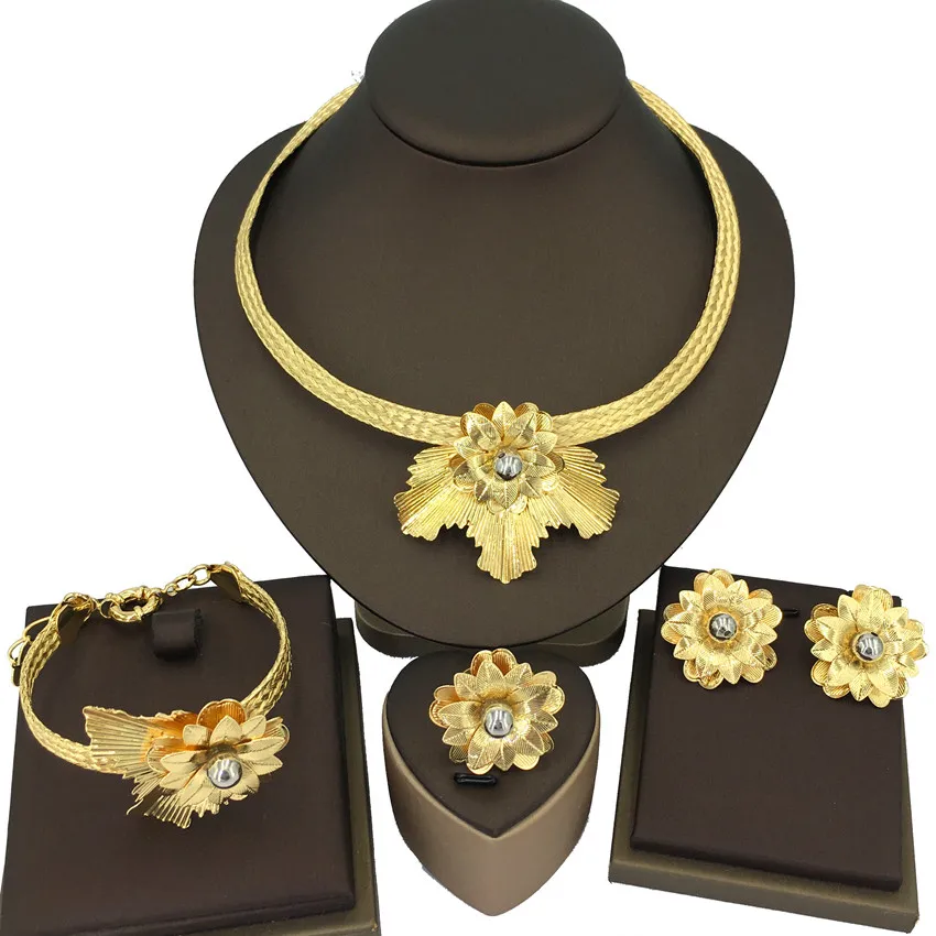 

Yuminglai Flower Dubai Gold-Plated Jewelry Set Brazilian Italian Women Wedding Anniversary Gifts FHK13185