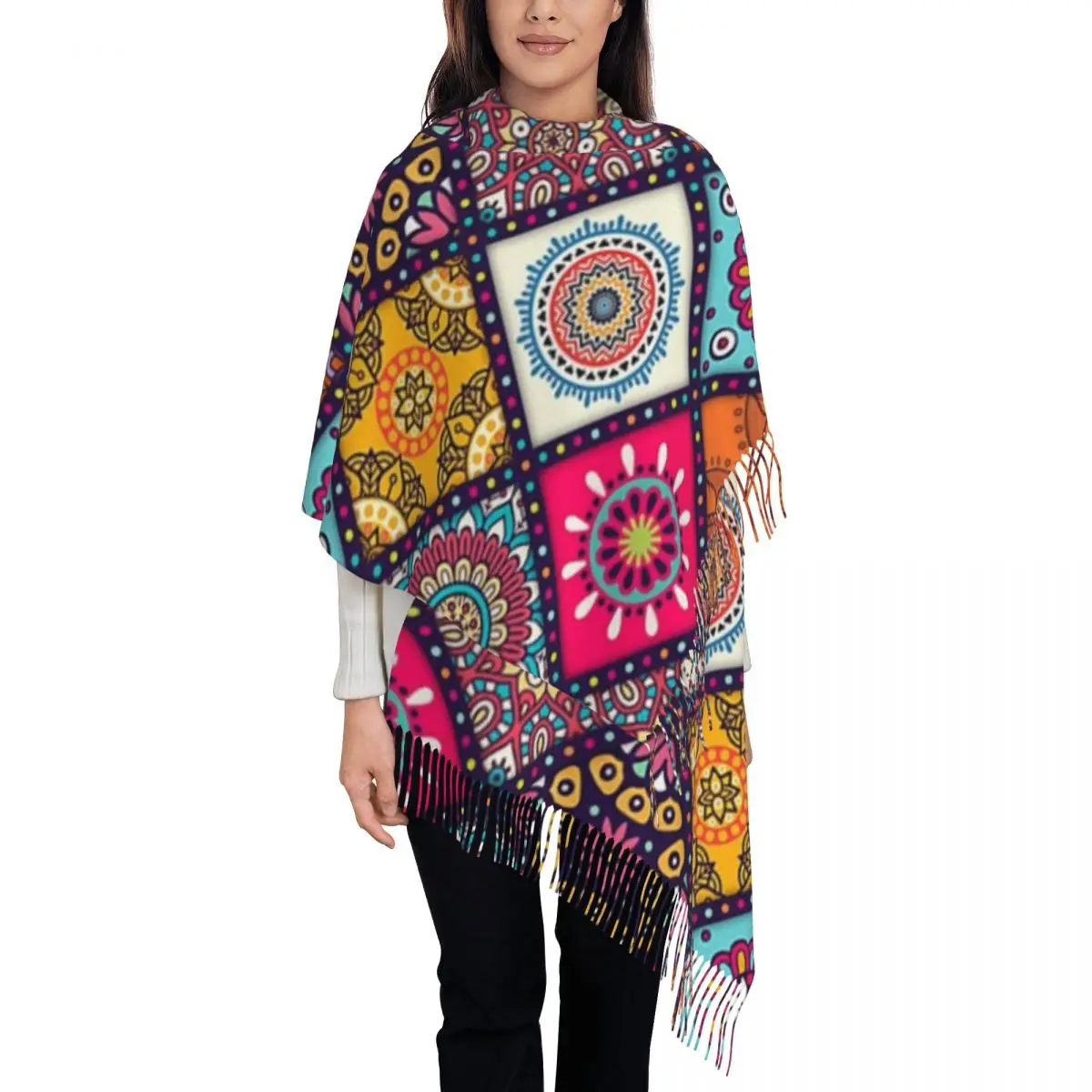 Indian Mandala Bohemian Scarf Tassel Scarves Women Soft Warm Shawls and Wraps Large Fall Winter Shawl Wrap