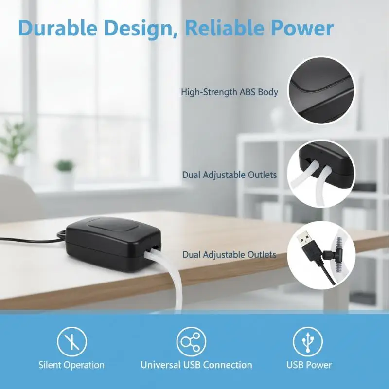Aquarium USB Air Pump Adjustable Air Flow Quiet Portable Mini Fish Tank Air Compressor for Home Small Aquarium Tanks