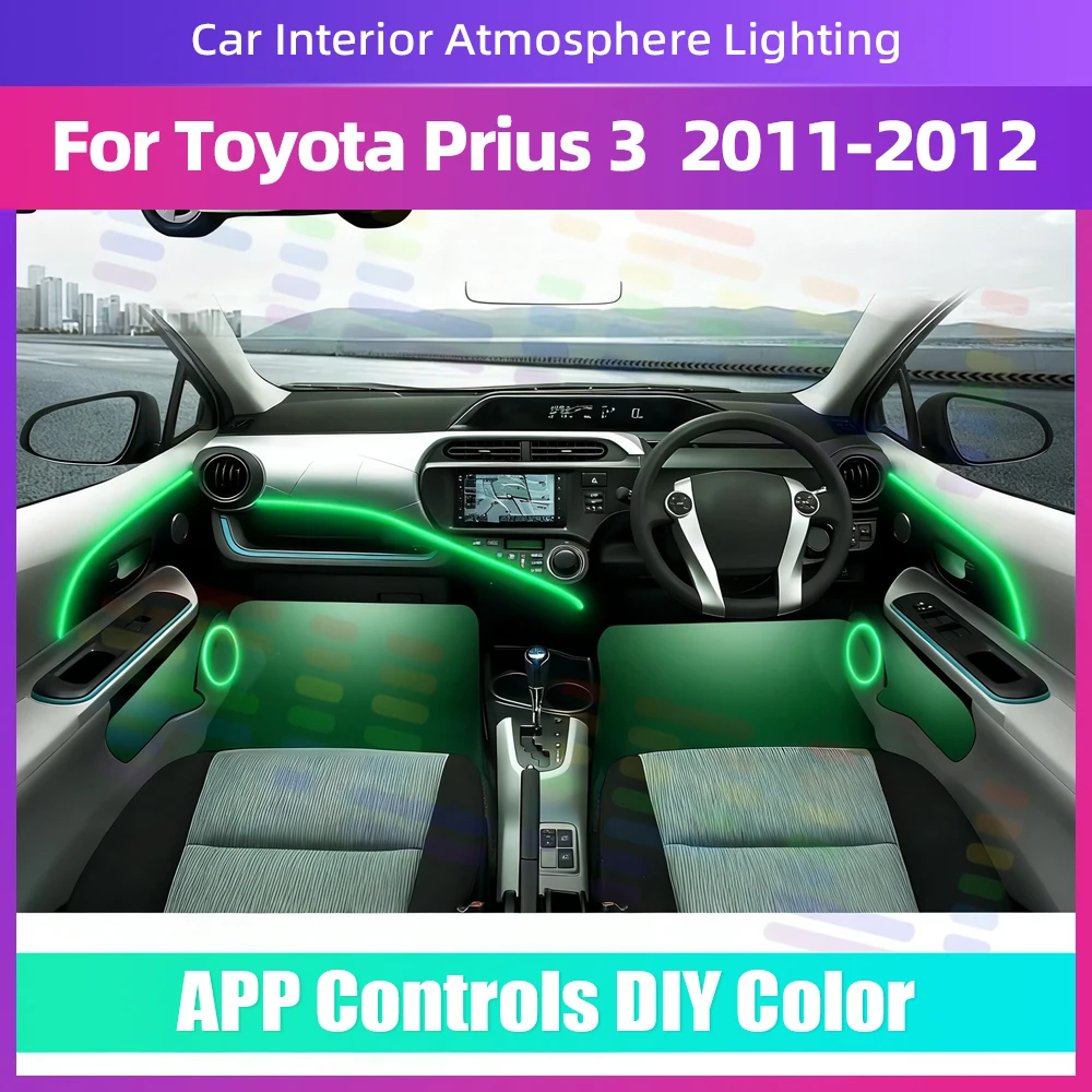 شريط LED داخلي تلقائي مع 64 لونًا ووضع الإضاءة متعدد الاستخدامات اختيارات التحكم في التطبيقات تصميم DIY لسيارة Toyota Prius 3 2011-2012 #1