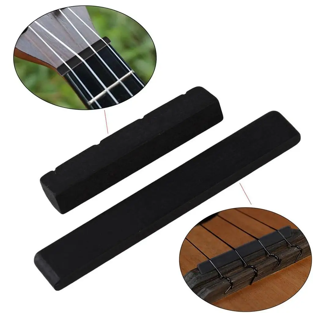 1 Set Black Guitar Ebony Bridge Saddle Nut Carved for Ukulele