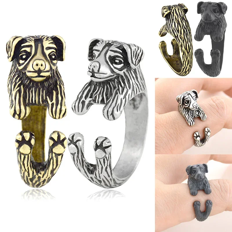 4 Style German Shepherd &Border Collie & Shiba Inu & Akita Dog Wrap Ring for Women Animal Metal Ring Anel Girls Unique Cool Gift
