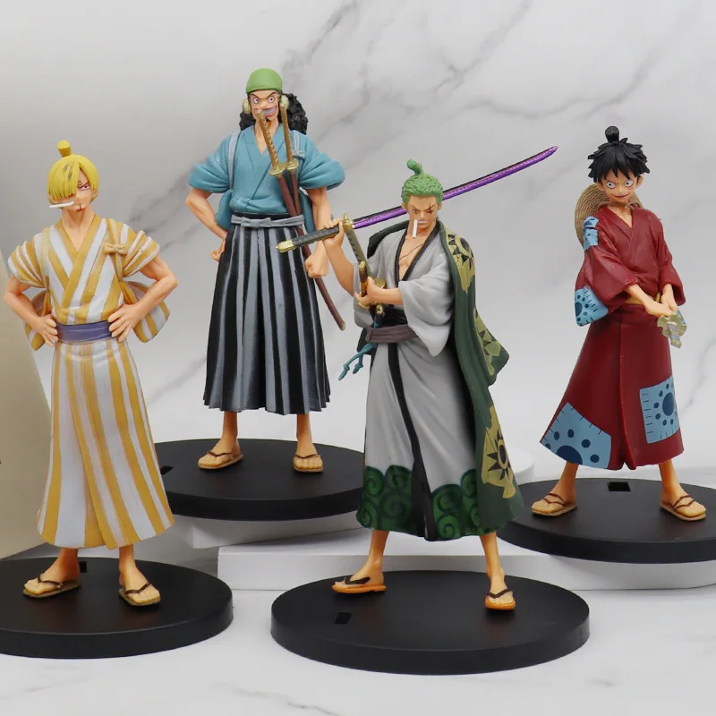 17CM One Piece Anime Action Figure Pirate Warriors Kimono Monkey D Luffy Roronoa Zoro Sanji Usopp Collectible PVC Kids Gift Toys