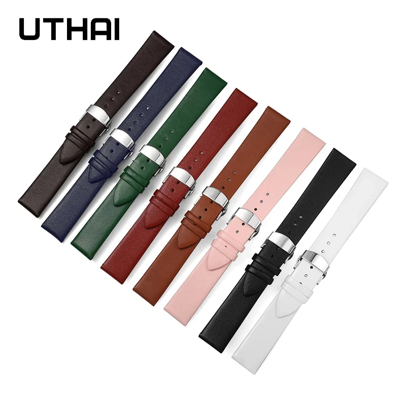 UTHAI Z62 Plain Leather Strap 10-24mm Universal Watch Butterfly Buckle Strap Steel Buckle Strap 22mm watchband