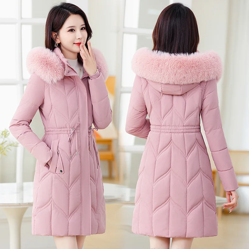 Women Jacket 2025 Winter New Loose Cotton-Padded Hooded Fur Collar Coat Oversize Female Parkas Snow Warm Mid Long Overcoat Parka