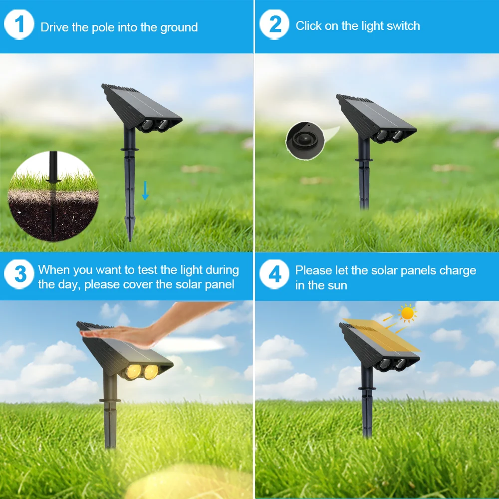 1/2 قطعة الأضواء الشمسية في الهواء الطلق LED المشهد مسار الإضاءة IP65 مقاوم للماء لحديقة الفناء الخلفي شجرة الحديقة مسار مصباح ديكور