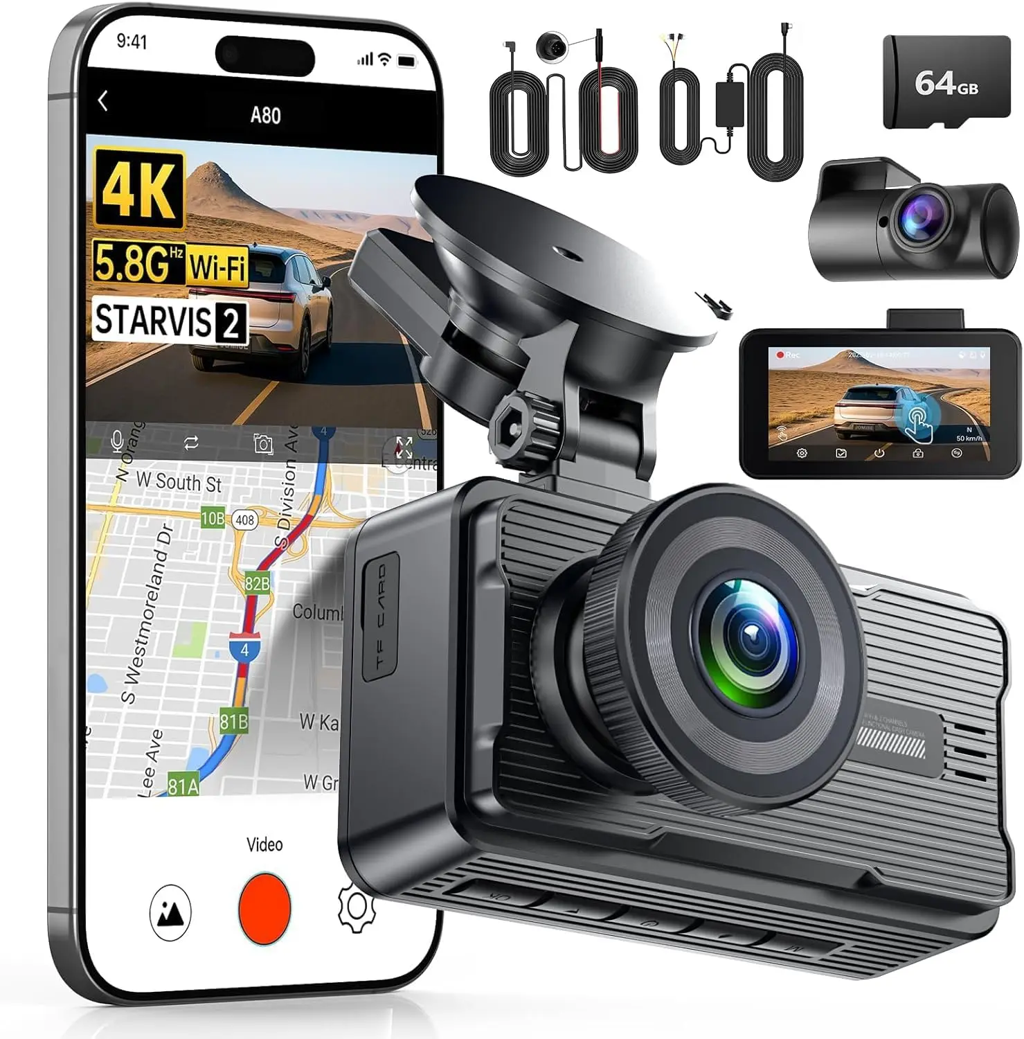 A80 4K Dual Dash Ca… - image