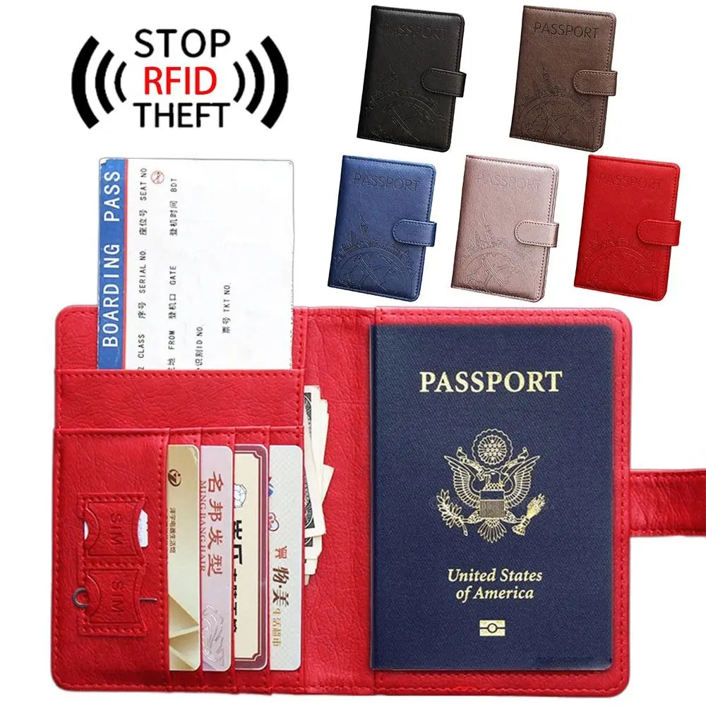 RFID Leather Passport Bag Multi-function Document Package Portable Travel Ultra-thin Passport Holder