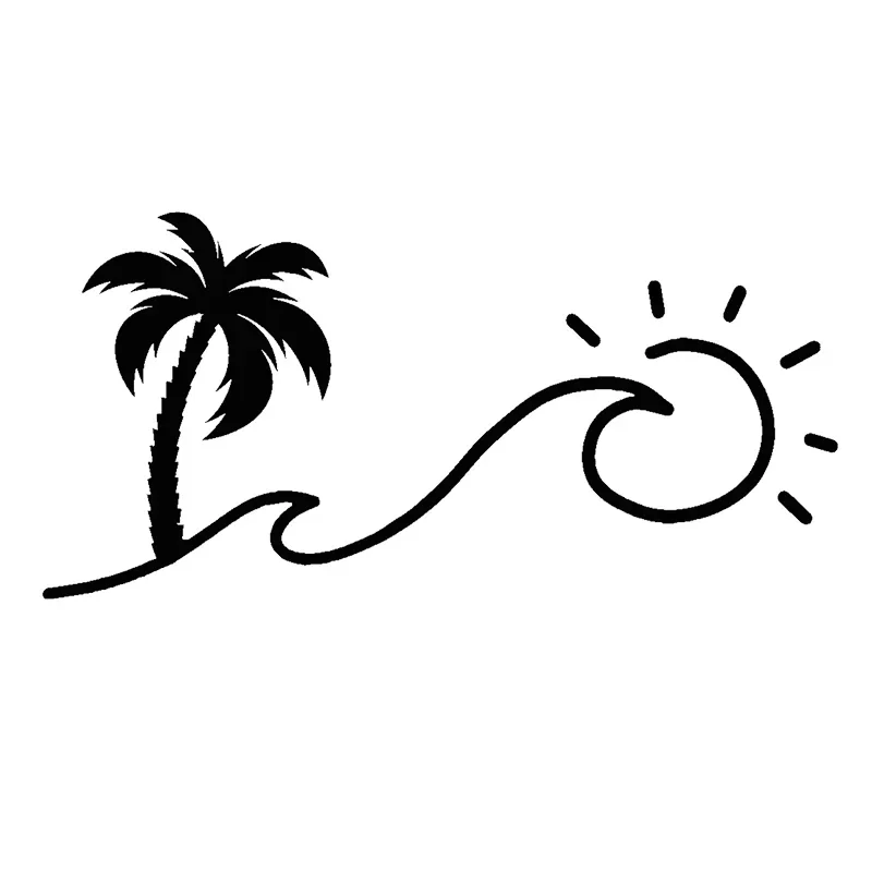 Car Stickers Palm Tree and Waves That Turn Into The Sun Window Decal Bumper Sticker Car Accessories Vinyl Decal