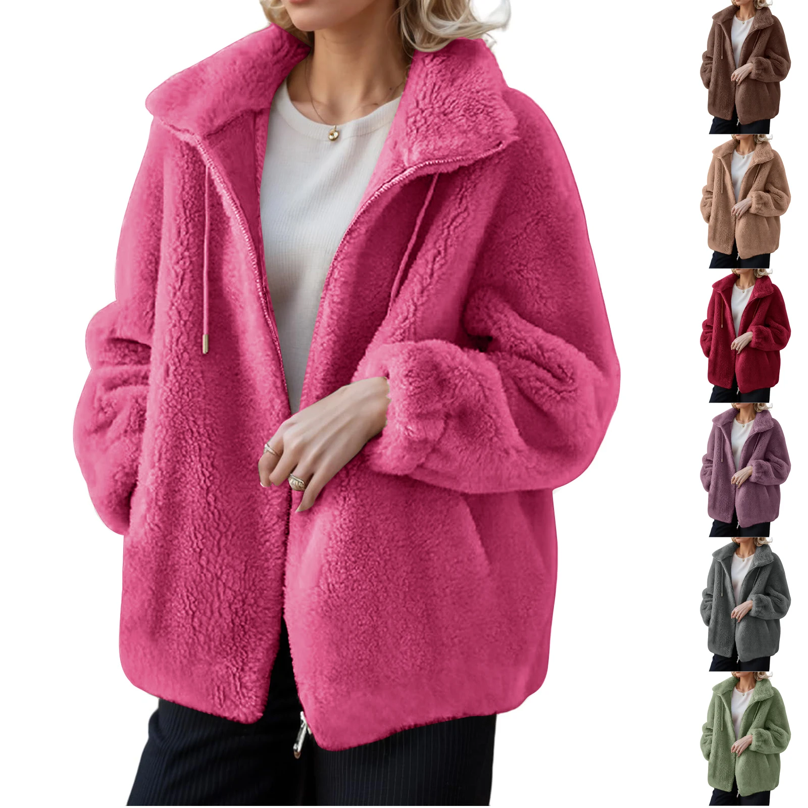 Women's Winter Coat Thickened Double-sided Fleece Stand Collar Warm Cardigan Zipper Jacket Coat Female Solid Casual Outerwear