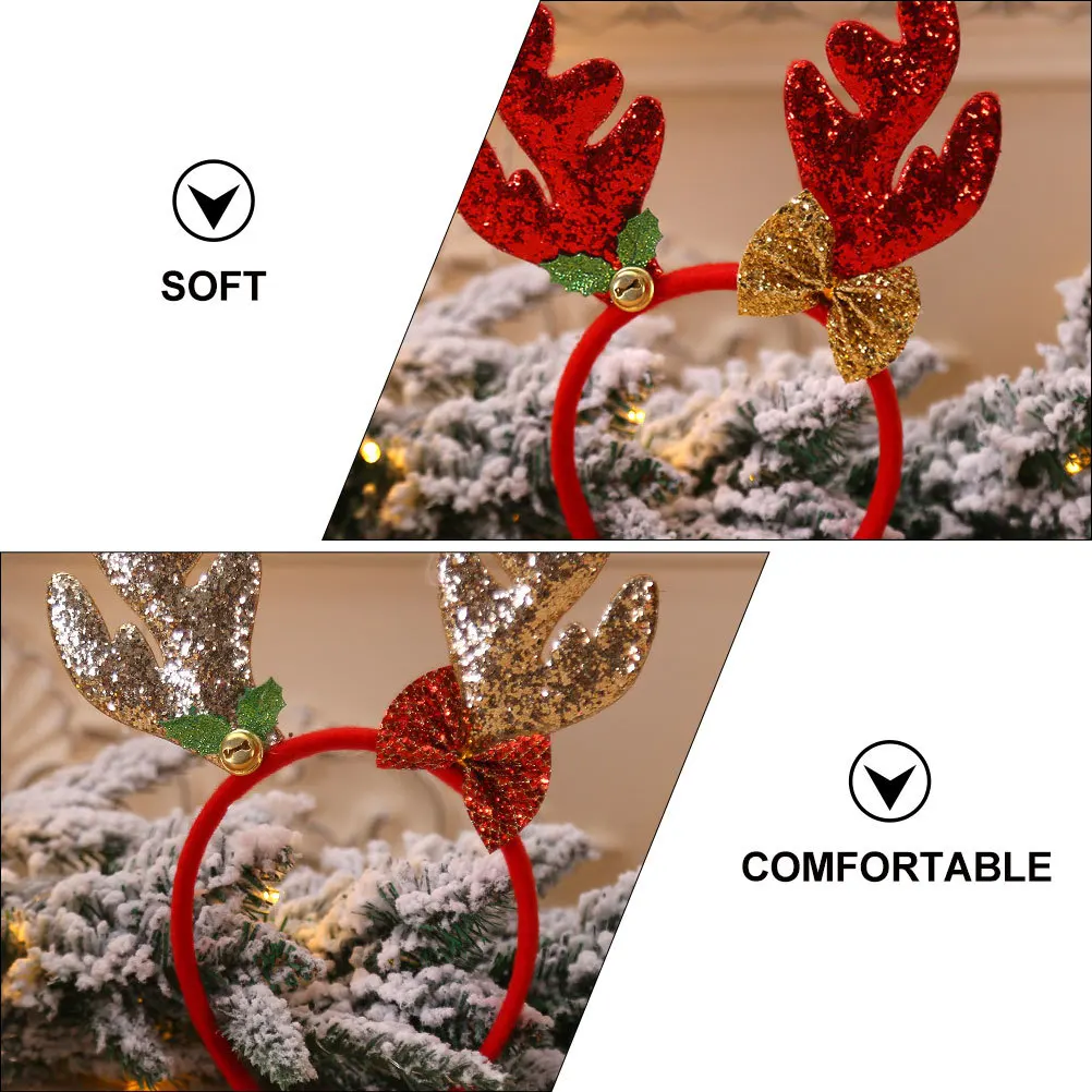 

2 шт., Рождественская повязка на голову с рогами, блестящий обруч для волос, вечерние праздничные головные уборы, фотоаксессуары, повязка на голову с рогами