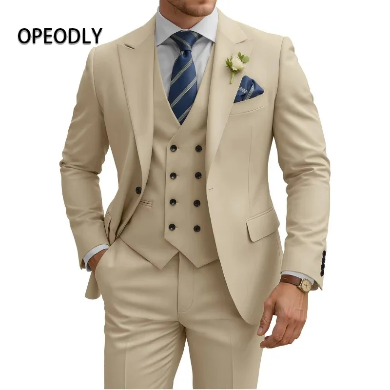 

OPEODLY Mens 3 Piece Slim Fit Double Breasted Suit Wedding Prom Formal Business Dinner Tuxedo