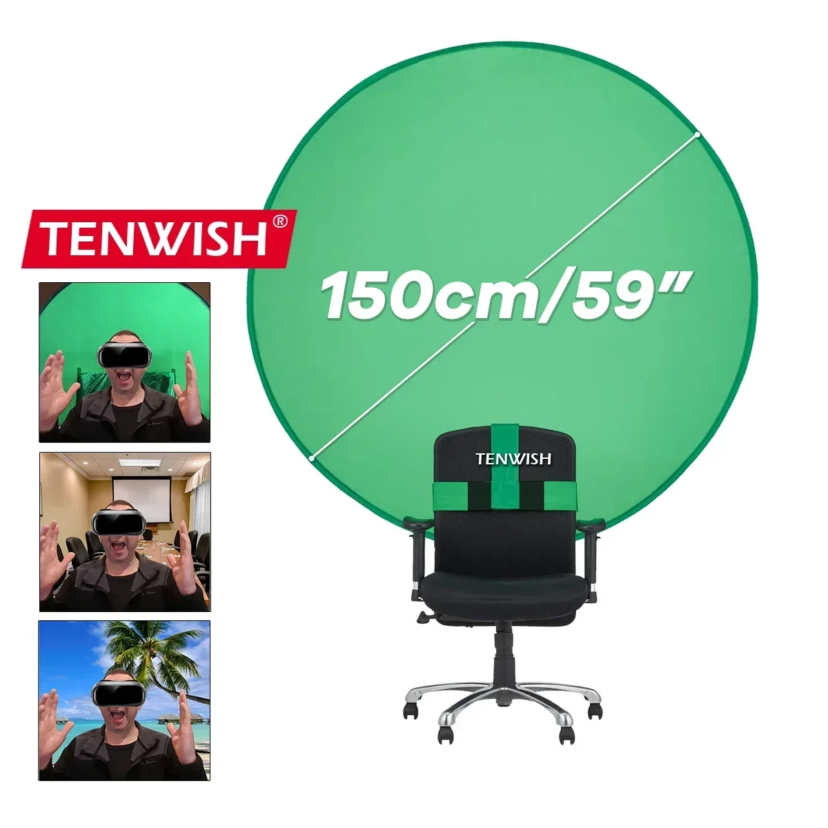 TENWISH Chroma Key Green Screen on Chair for Tiktok Video OBS Live Zoom Webcam Meeting Conference Youtube Virtual Background