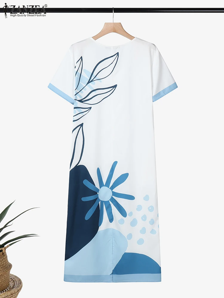 ZANZEA V-Neck Floral Print Vestidos Mujer Woman Short Sleeve Casual Loose 2025 Summer Midi Robes Femme Day Wear T-Shirt Dresses
