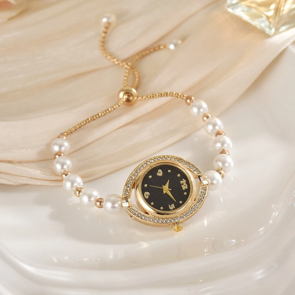 

Новые женские часы, темпераментные легкие роскошные кварцевые наручные часы, креативный браслет с жемчугом и бисером, женские часы, модные аксессуары