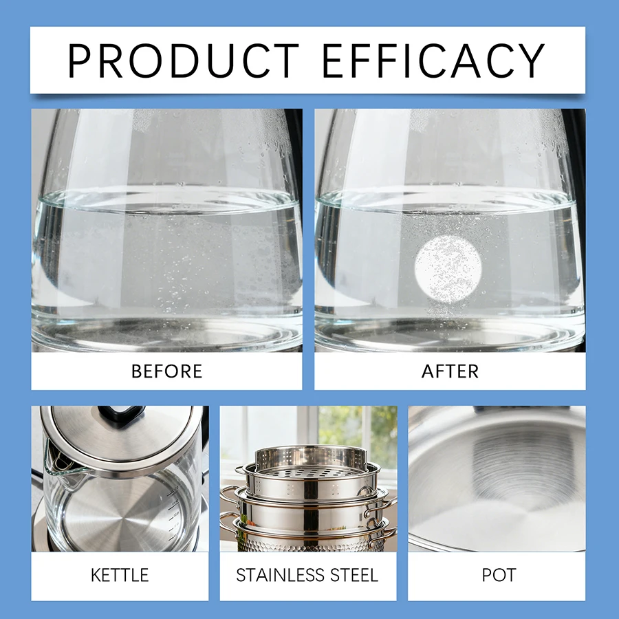 12Pcs Kettle Descaler Tablets Effervescent Limescale Remover Cleaner for Electric Tea Kettle Coffee Maker Stainless Steel Glass