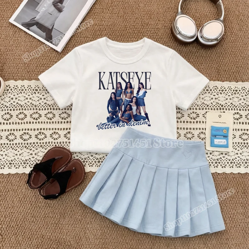 Niedliches Katseyed-Print-T-Shirt und Rock 2-teiliges Set Kawaii Weißes Kurzarm-T-Shirt Plissierter Rock Sommer Mädchenkleidung Lässiges Überraschungsgeschenk – Detail 1