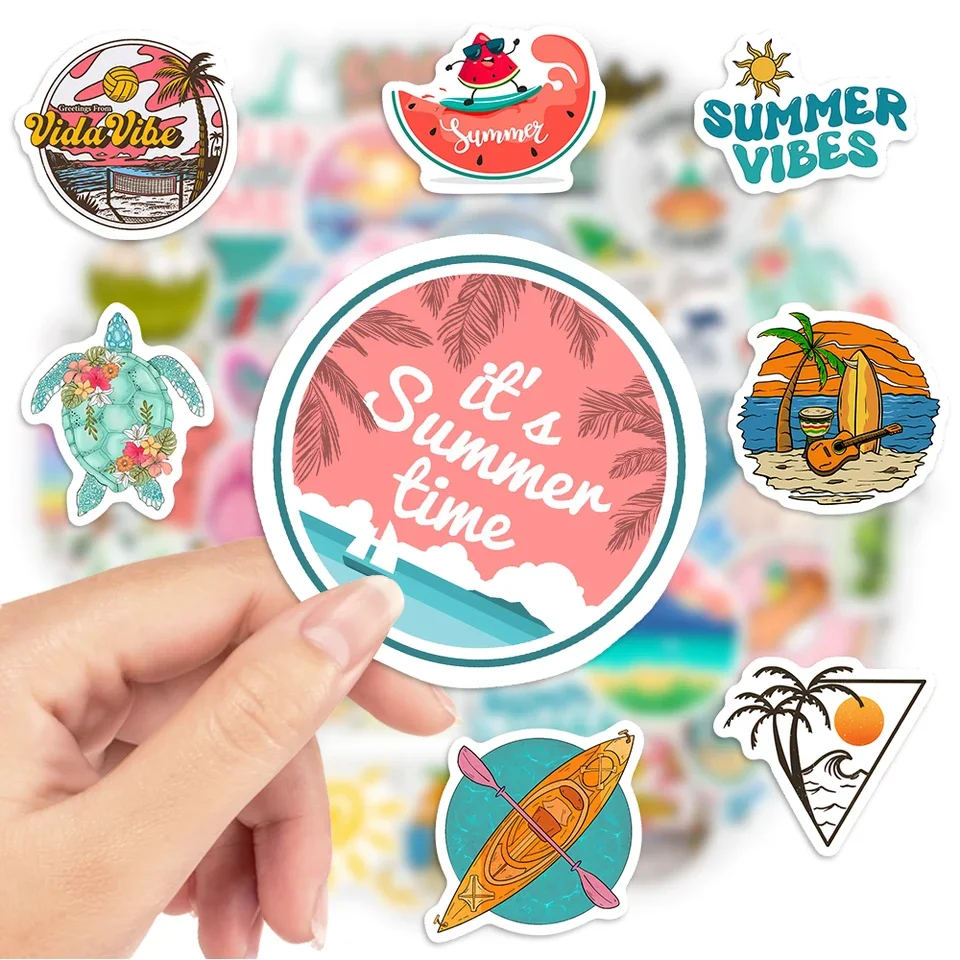 Sunshine Vibes Vinyl Stickers Featuring Ocean Waves Palm Trees and Surfboards Ideal for Water Bottles Laptops Phones Cars and Cr