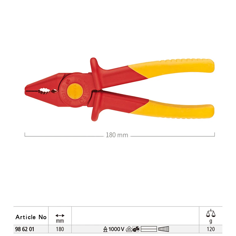 KNIPEX Tools 1000V Insulated Plier for Electrician Insulating Plastic Flat Nose Pliers 98 62 01