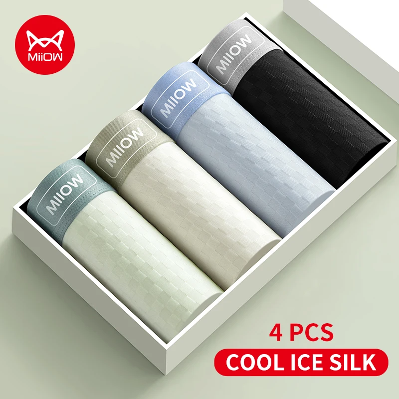 

MiiOW 4Pcs Silky Ice Silk Men Underwear 7A Antibacterial Mesh Crotch Men's Panties Breathable Man Underpants Mens Boxershorts