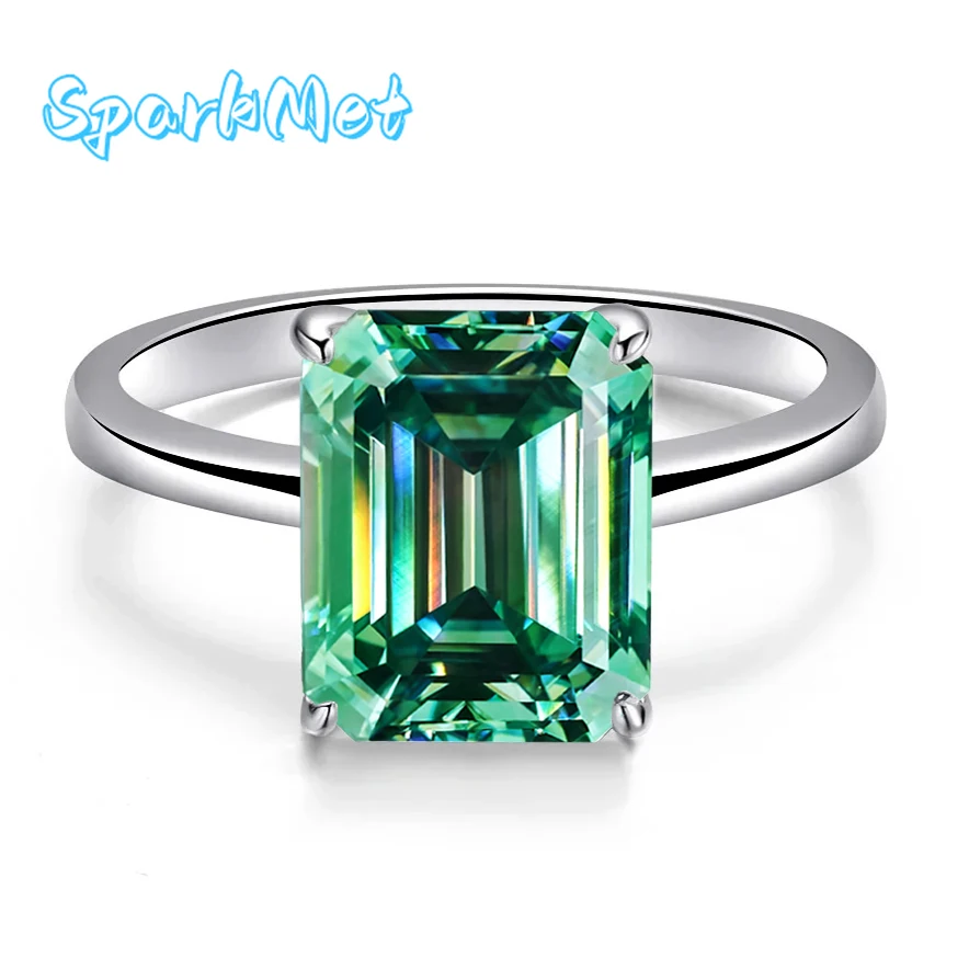 

SparkMet 4-каратное прямоугольное кольцо с муассанитом 8x11 мм с сертификатом, пройденное тестовое кольцо с бриллиантом, женское вечное ювелирное изделие, подарок, серебро S925