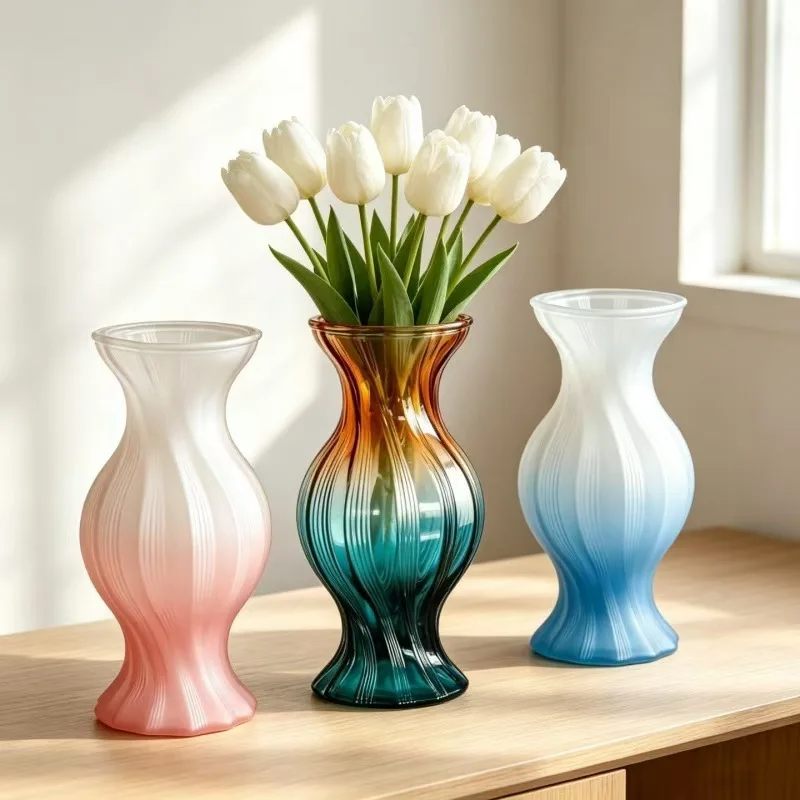 Creative Candy Gradient Glass Vase High-End Hydroponic Flower Container Living Room and Dining Table Flower Vase Home Decoration