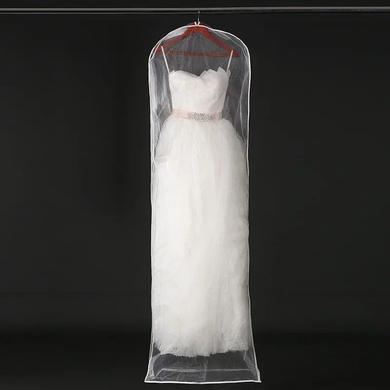 Transparent Mesh Yarn Wedding Dress Dust Cover with Zipper, Bride Gown Storage Bag, Garment Clothing Case, 155cm, 180cm