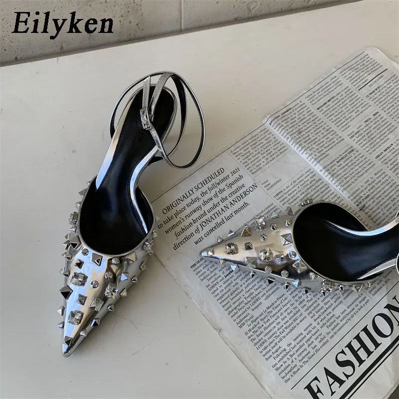 Eilyken Rivet Sexy Pointed Toe Women Pumps Slingback Shoes Wedding Party Buckle Strap High Heels Female Sandals