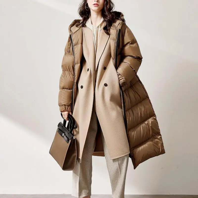 

High-End Lightweight Du down Jaet Women's Mid-Length Coat Luxury Collaborative Work Single White Du Feather