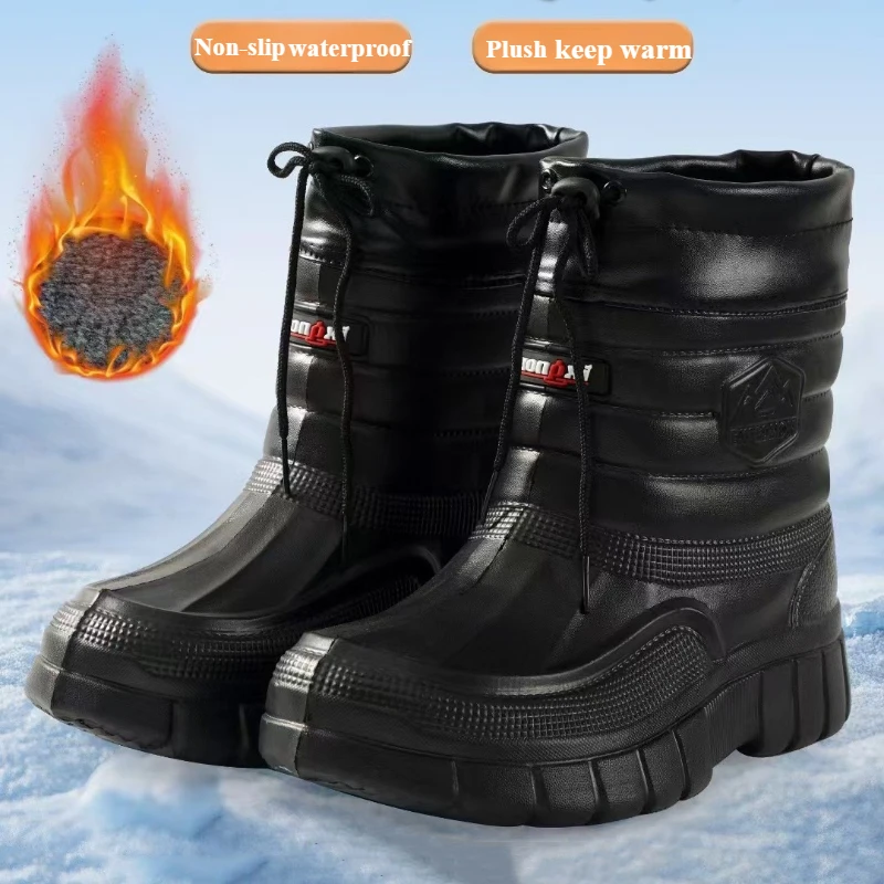 2025 New Winter Men's Rain Boots Plush High Top Mens Cotton Boots Keep Warm Car Wash Shoes Comfortable Boots for Men  Waterproof