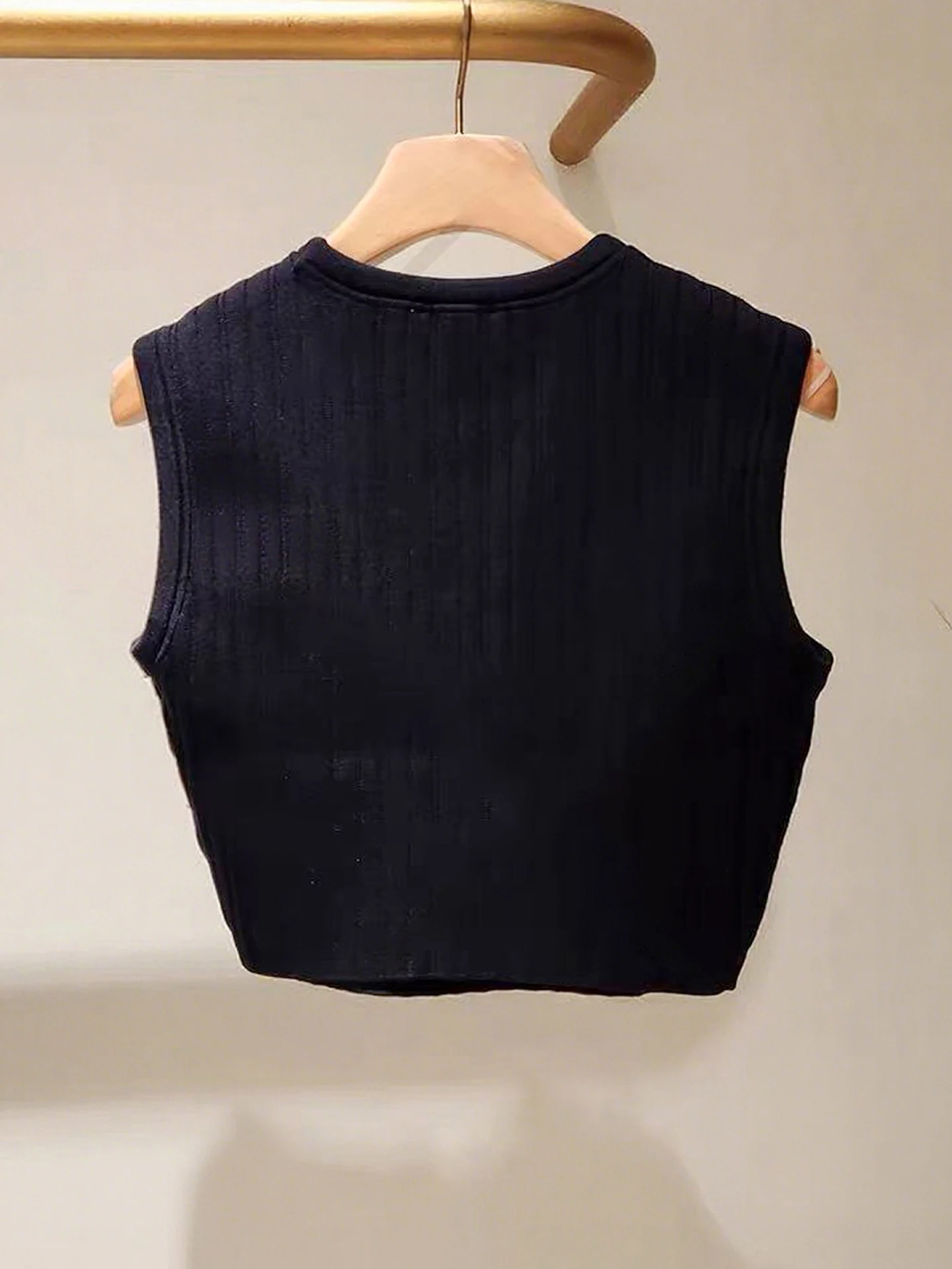 

High-End Women's Denim Patchwork Knitted Vest Top S Home South Oil Autumn Faion round Ne ort H-ape Bal Vest