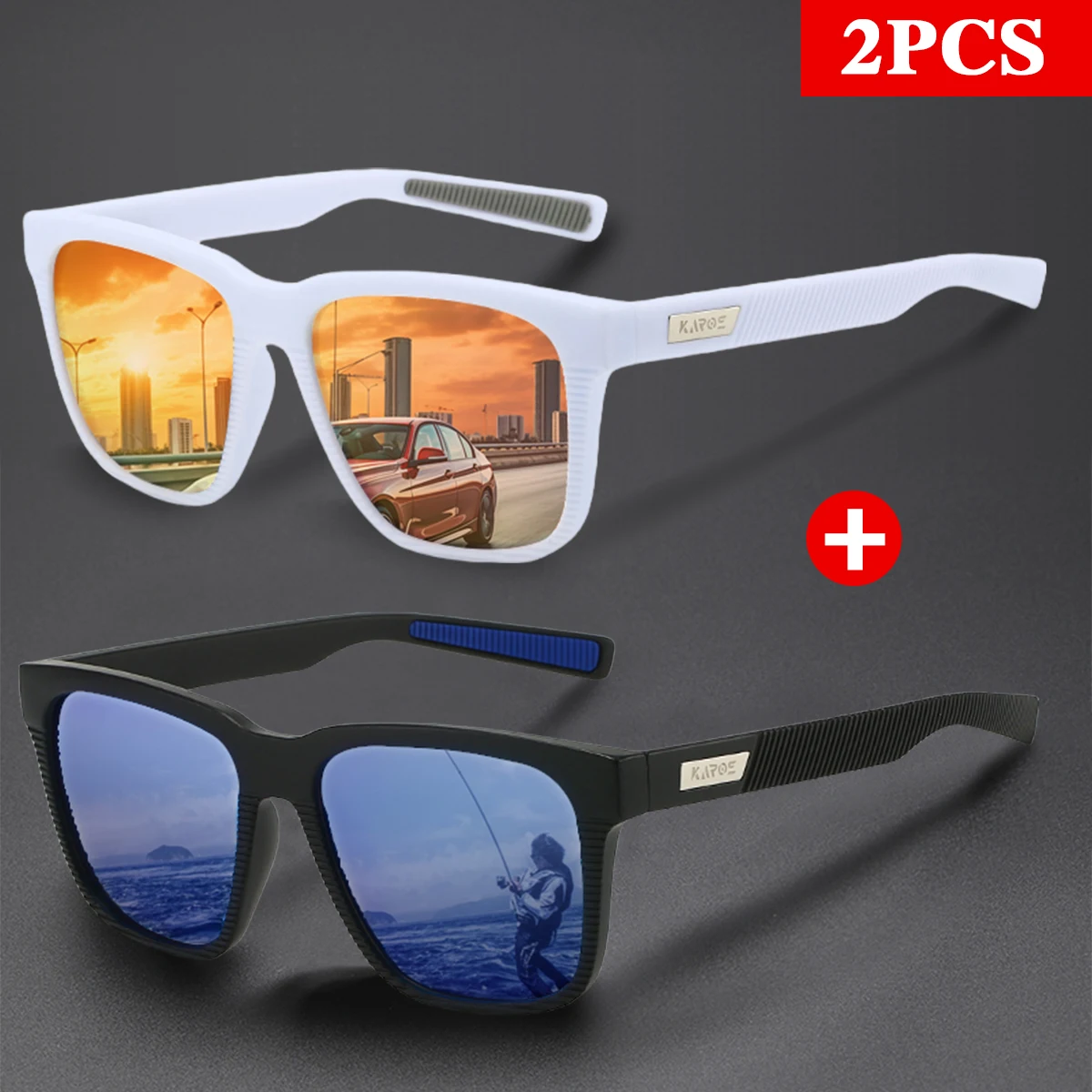 2Pcs/Set Karos Fashion Polarized Sunglasses Cycling Sports Glasses Outdoor Wind And Sand UV400 Protection Driving Eyewear YZ2013