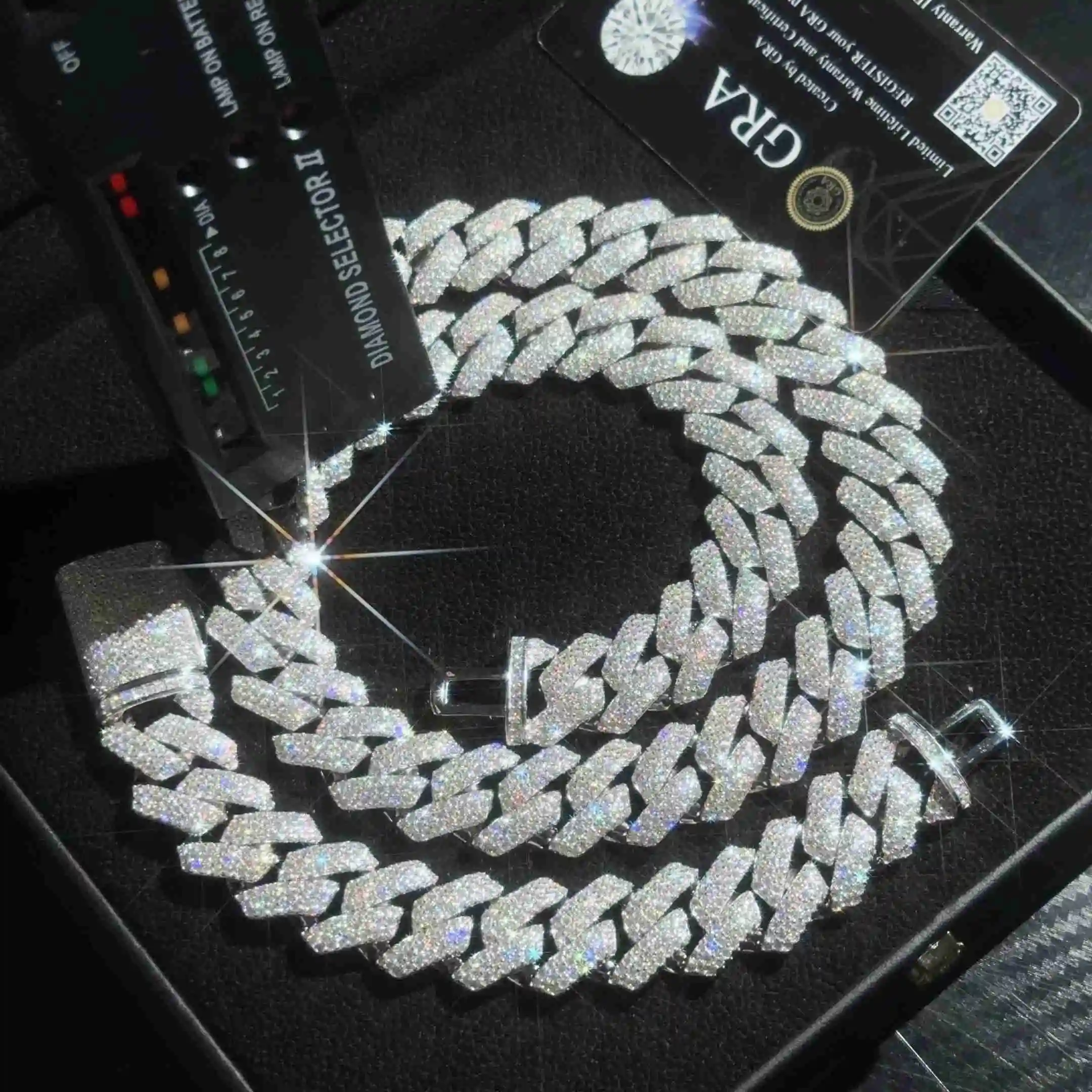 Hip Instock Hop Jewelry 3 Rows 18mm Moissanite Cuban Link Chain S925 Silver Iced Out Moissanite Cuban Link Bracelet Pass Test