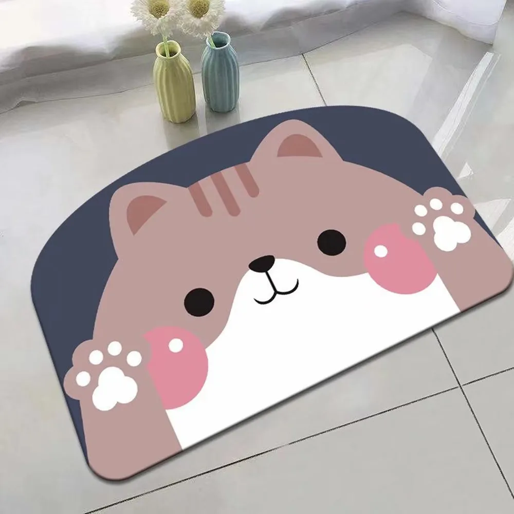 Cute Cat Dog Pig Quick Drying Super Absorbent Bath Mat Anti-Slip Mat Entrance Room Floor Mats Toilet Carpet Home Decor Bath Rug