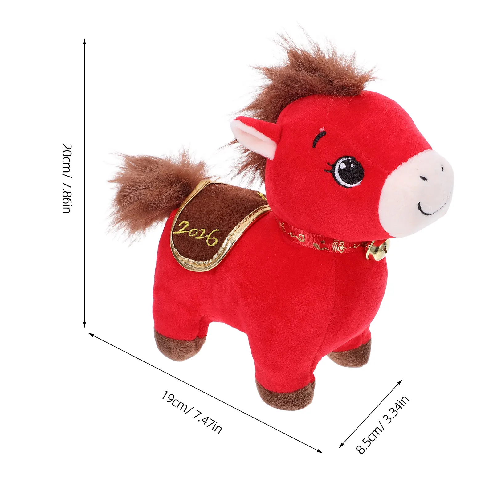 มาสคอตสัตว์จีนขนาด 20 ซม. ปี 2026 ปีฉลองเทศกาลฤดูใบไม้ผลิ มาสคอตม้า สำหรับเทศกาล ของขวัญ ตกแต่ง รูปม้า