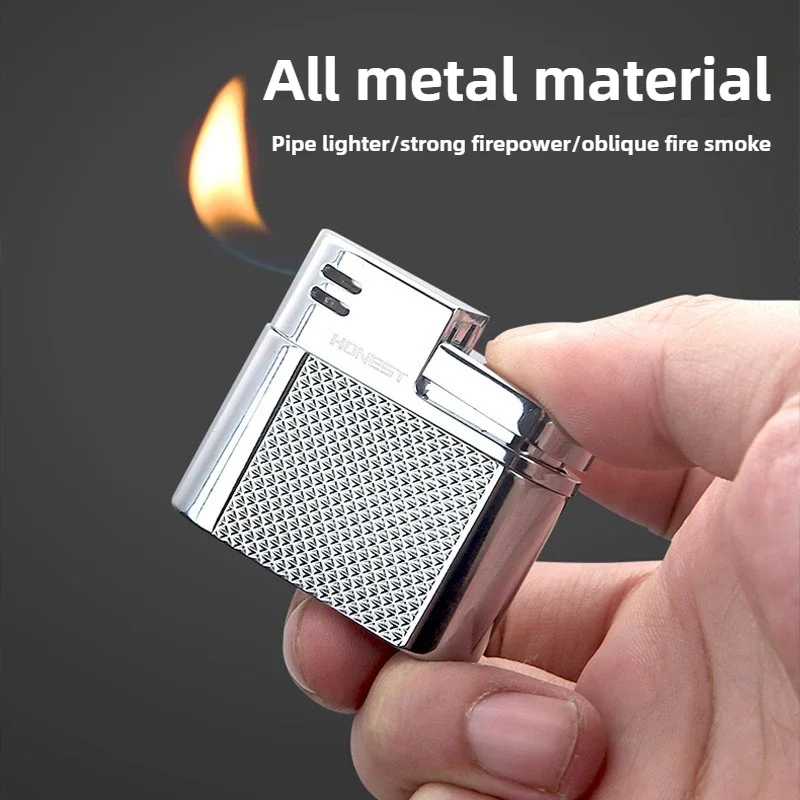 

New Angled Flame Butane Pipe Lighter, Retro Refillable Open Flame for Pipe Smokers - Men’s Gift