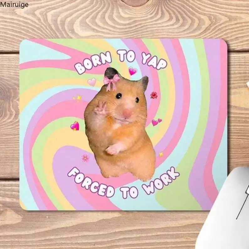 Small Funny Hamster Design Gaming Mouse Pad Anti-Wrinkle Non-Slip Rubber Stitched Desk Mat for PC Laptop Student Office Gift