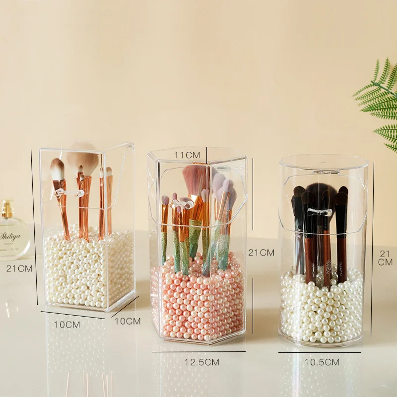 Acrylic Makeup Brush Holder Makeup Organizer Cosmetic Holder Pencil Lipstick Desk Container Table Transparent Makeup Storage Box