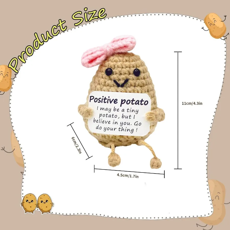 Mini Funny Positive Potato 3 Inch Knitted Doll With Card for Cheer Up Gifts and Party tions Cute Crochet Doll for Birthday Gift