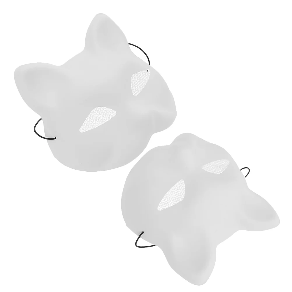 2 Pcs Cat Face White Embryo Mask Animal Masquerade For Women Masks Adults Prom DIY Blank Halloween Plastic