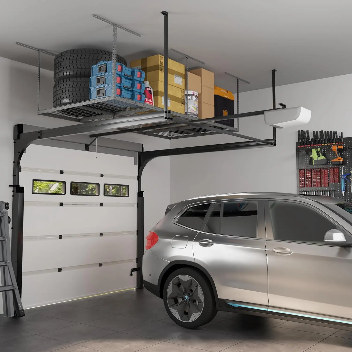 4x8 Overhead Garage Storage Rack, Adjustable Garage Storage Organization Systerm, Heavy Duty Metal Garage Ceiling